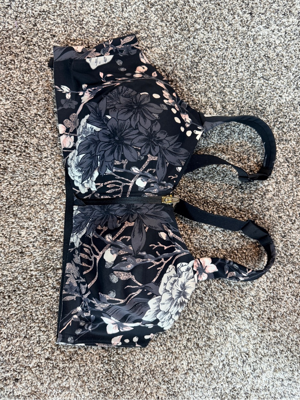 Victoria's Secret Black Floral Front-Zip Bra with Blush Accents